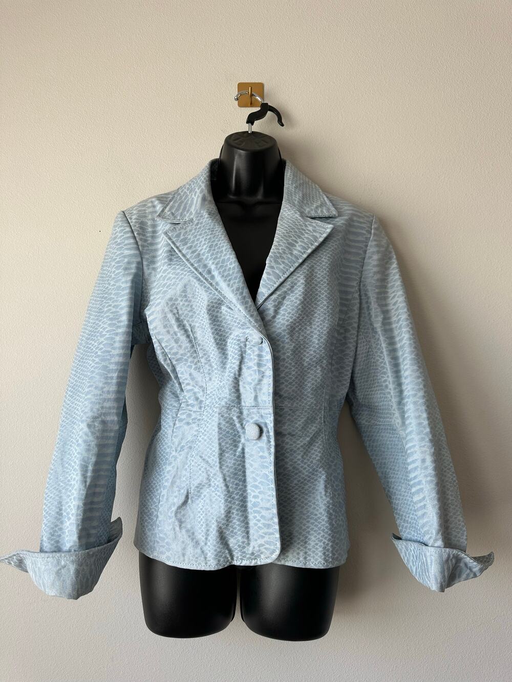 Vintage Y2K Pamela McCoy Blue Snakeskin Leather Jacket Blazer